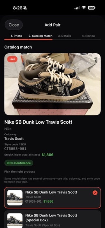 Kickdex catalog match screen